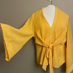 NWT River Island Yellow Bright Wide Sleeve Blouse